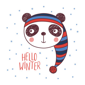 可爱熊猫迎接冬天插图