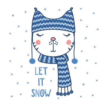 蓝色猫咪享受下雪插图