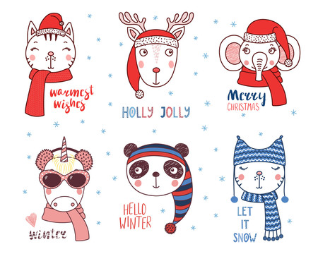 可爱动物圣诞季节插图
