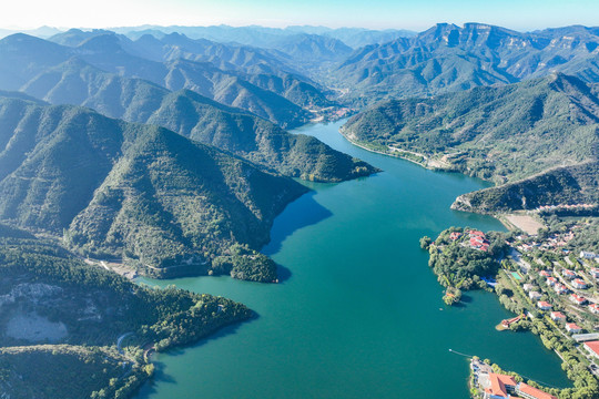 航拍山东青州仁河水库