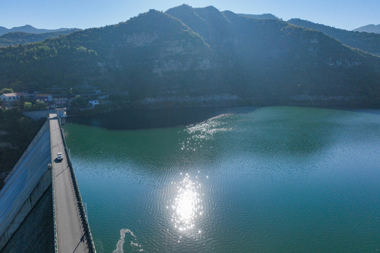 航拍山东青州仁河水库