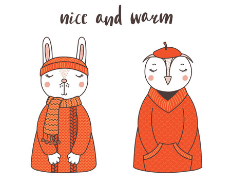 可爱动物穿着 橘色毛衣插图