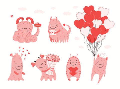 粉红怪兽表达爱意插图