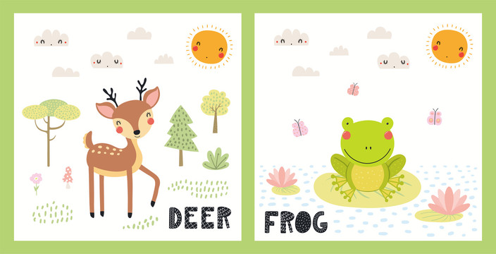 可爱水鹿青蛙插图