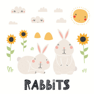 可爱兔子向日葵插图