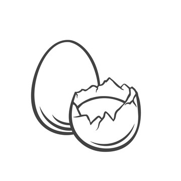 蛋与蛋壳黑白线条插图