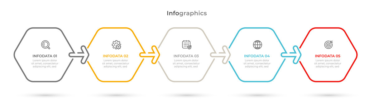 5步骤六边形 箭头信息图表