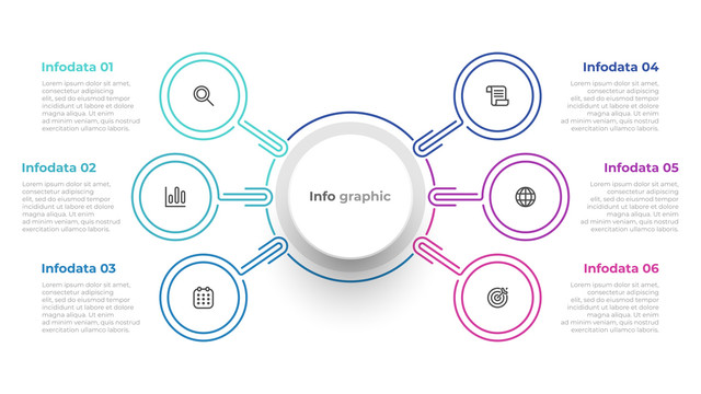 6步骤圆形箭头渐层信息图表