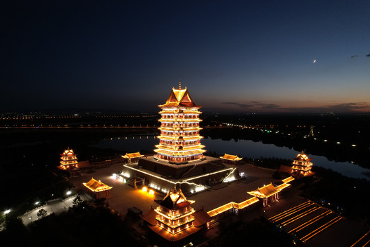 宁夏青铜峡黄河楼夜景灯光