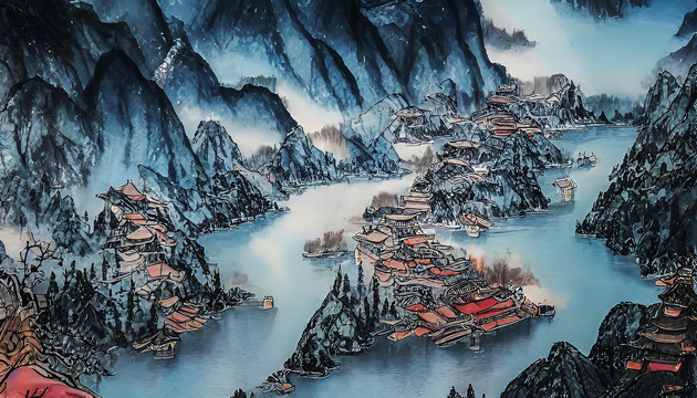 中国画山水风光
