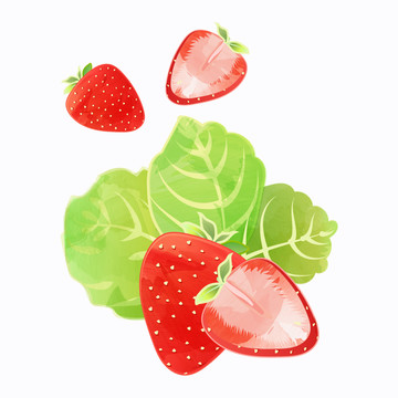 矢量手绘水彩草莓