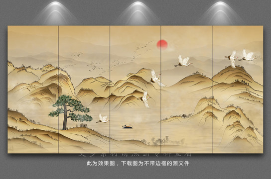 巨幅新中式国潮古风山水插画