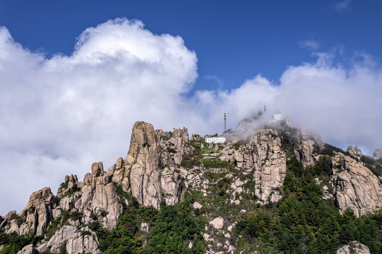 航拍青岛崂山巨峰特写