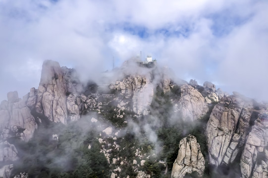 航拍青岛崂山巨峰地形地貌