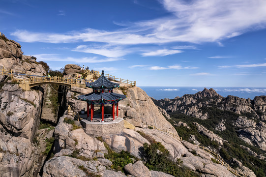 航拍青岛崂山巨峰地形地貌