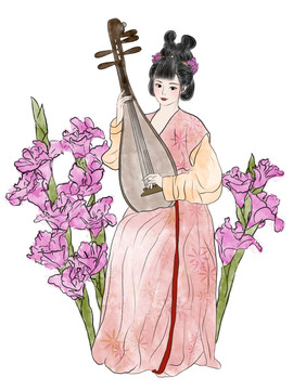 水墨琵琶美女