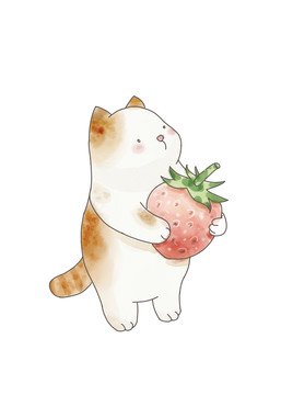 草莓猫萌宠可爱卡通儿插