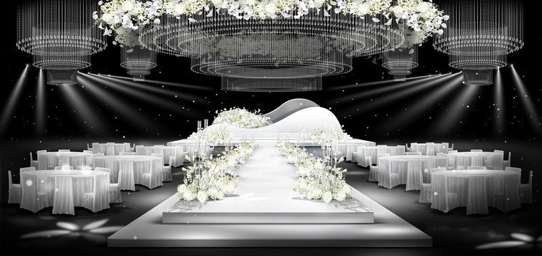 韩式大气简约白色水晶吊顶婚礼