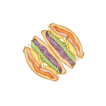 水彩轻食插画紫薯时蔬三明治
