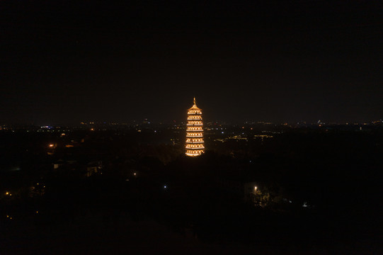 江苏扬州大明寺夜景航拍