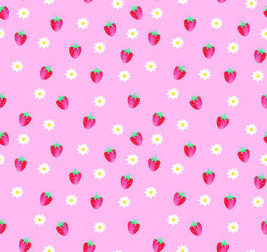 粉红底草莓花朵