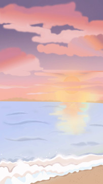 夕阳海边插画