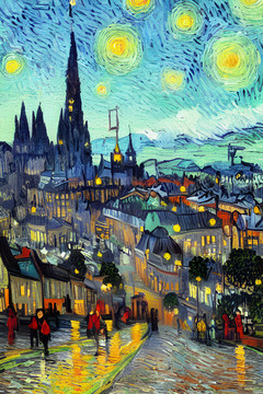 城市夜景梵高油画
