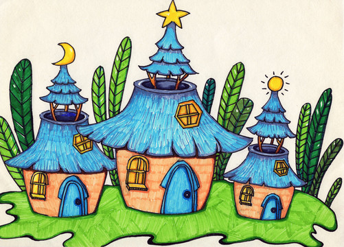 儿童插画可爱的小房子