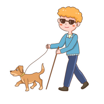 导盲犬盲人手绘卡通元素