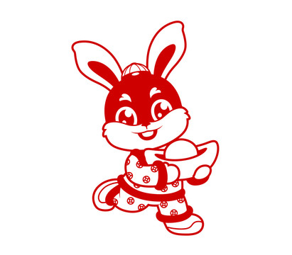 兔年新春剪纸插画