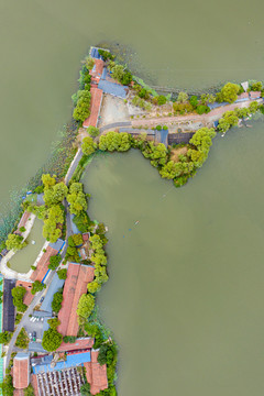 航拍武汉东湖落雁景区落雁岛