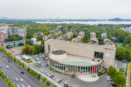 航拍湖北美术馆展馆建筑外景