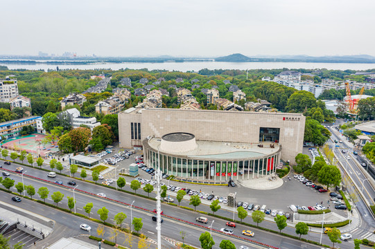 航拍湖北美术馆展馆建筑外景