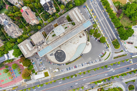 航拍湖北美术馆展馆建筑外景