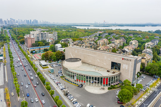 航拍湖北美术馆展馆建筑外景