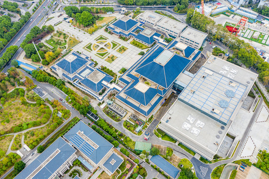 航拍湖北省博物馆展馆建筑外景