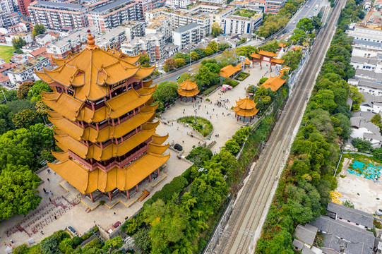 航拍武汉黄鹤楼武汉地标建筑