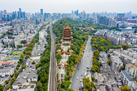 航拍武汉黄鹤楼武汉地标建筑