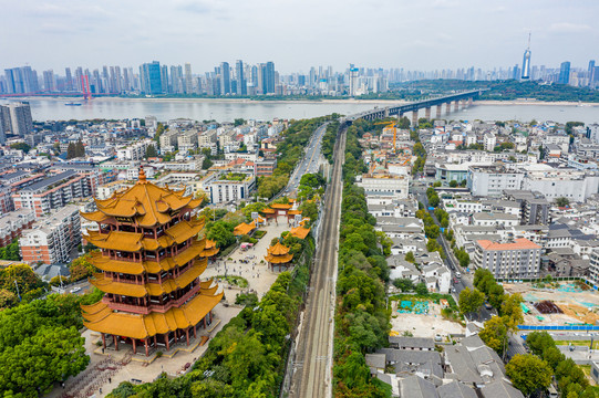 航拍武汉黄鹤楼武汉地标建筑