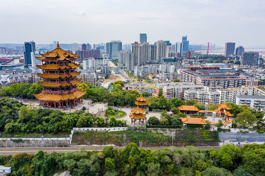 航拍武汉黄鹤楼武汉地标建筑