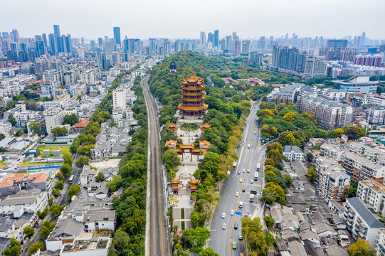 航拍武汉黄鹤楼武汉地标建筑