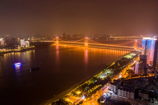 航拍武汉江滩建筑群夜景灯光秀