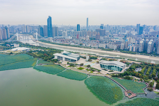 航拍湖北武汉琴台文化艺术中心