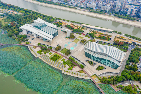 航拍湖北武汉琴台文化艺术中心