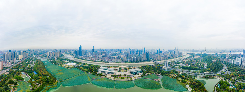 航拍武汉琴台文化艺术中心全景