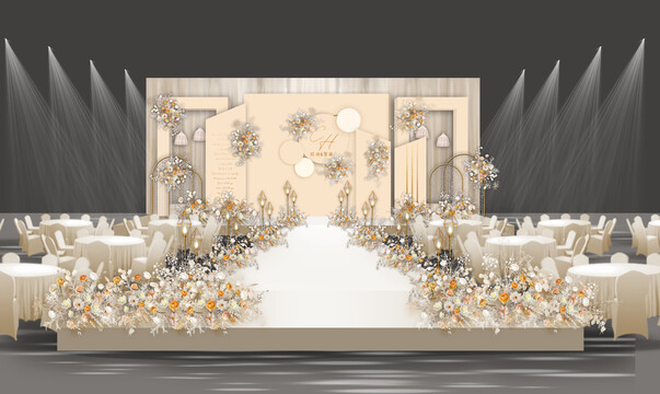 香槟橙婚礼舞台效果图