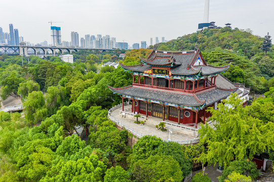 航拍武汉晴川阁景区