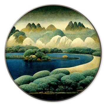 手绘现代新中式禅意山水挂画