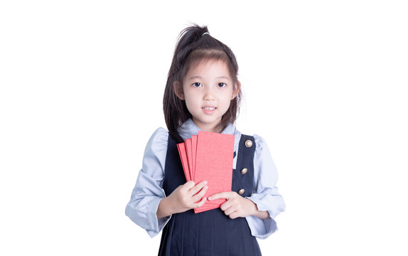 女孩学生装手持红包