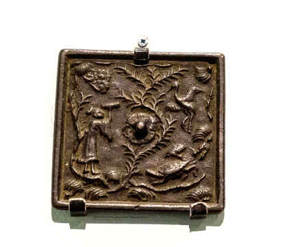 宋代龟鹤人物纹方形铜镜